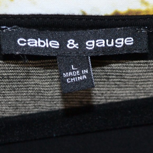Cable & Gauge Black & Tan Striped Cold Shoulder Long Sleeve Top Size L - Picture 5 of 5